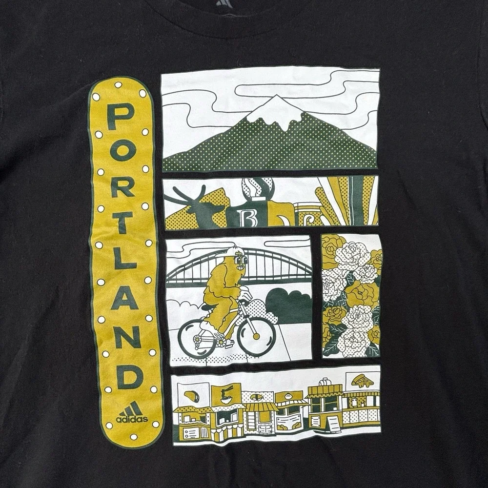 Adidas Men's Black Portland Oregon Big‎ Foot Short Sleeve Graphic Shirt Large